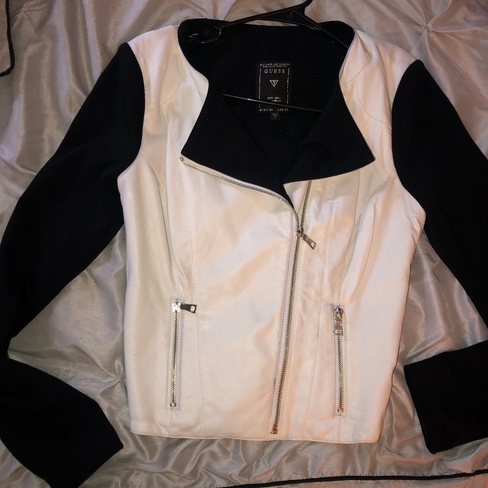 GUESS white & black Leather Jacket